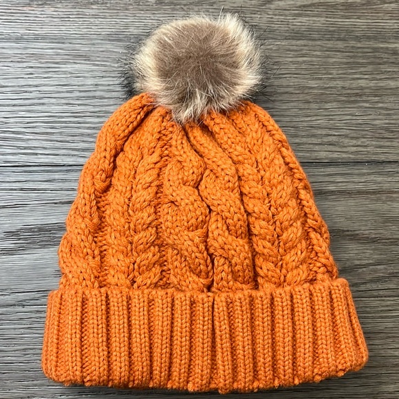Rare Rust Timberland Auburn Woods Cable Knits Beanie with POM POM Orange Color - Picture 12 of 13